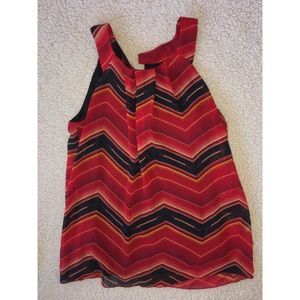 Red Patterned, High-Neck Dress Blouse